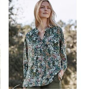 NWT J.Jill Relaxed Shirred Top 3/4 Sleeves SZ MP